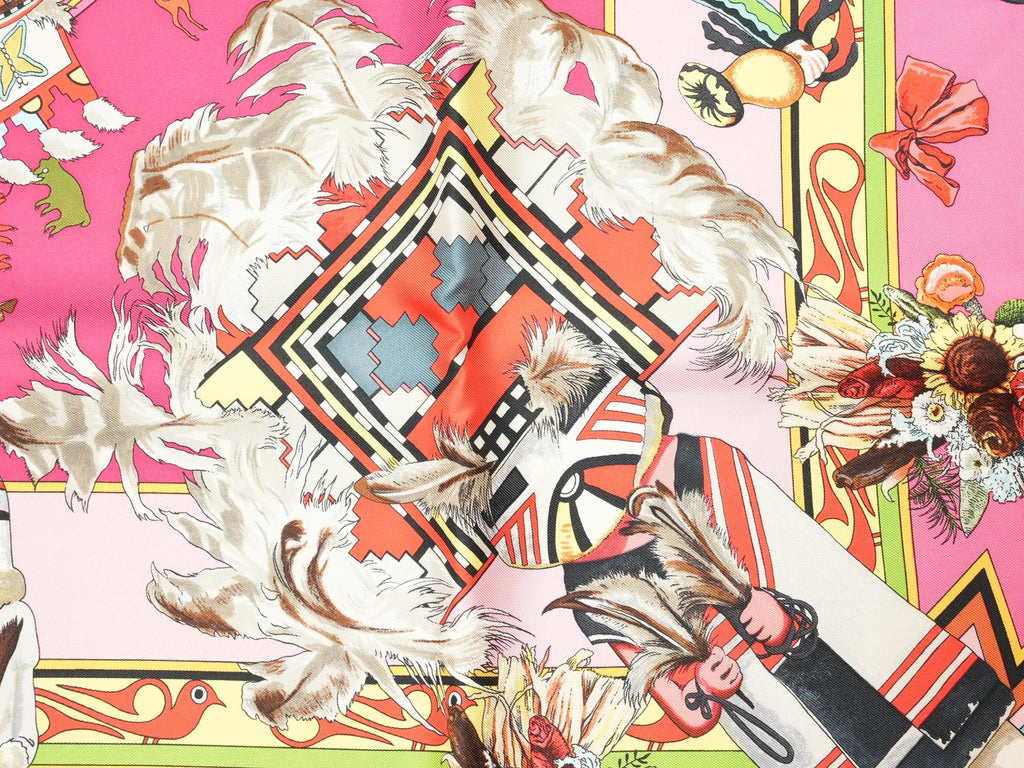 Hermes Scarf Kachina by Kermit Oliver 90 cm silk pink Carre 35" r06