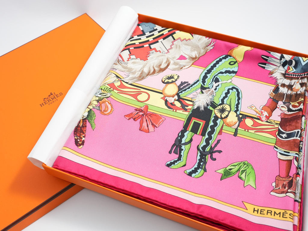 Hermes Scarf Kachina by Kermit Oliver 90 cm silk pink Carre 35" r06