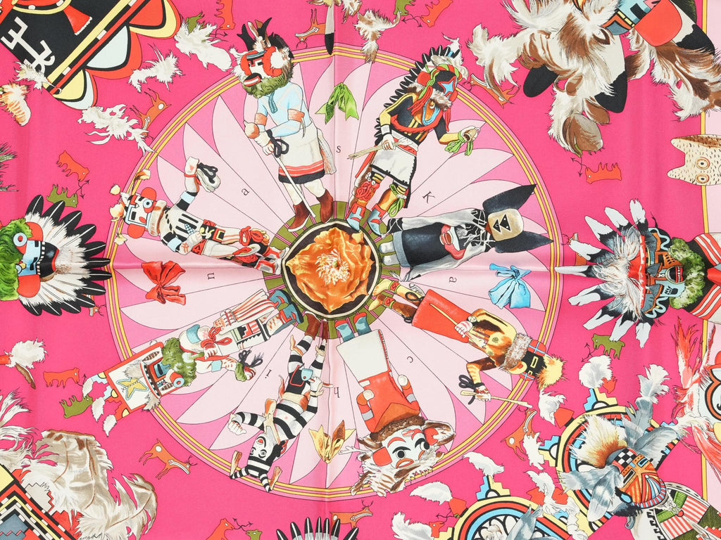 Hermes Scarf Kachina by Kermit Oliver 90 cm silk pink Carre 35" r06