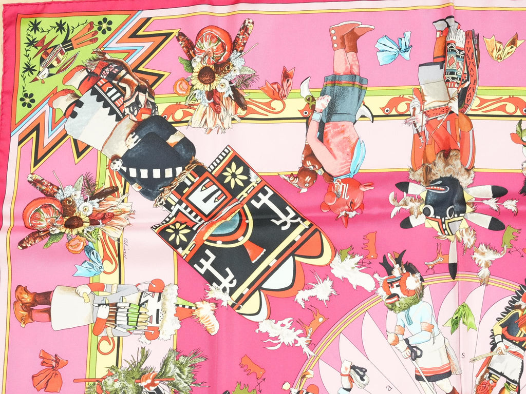 Hermes Scarf Kachina by Kermit Oliver 90 cm silk pink Carre 35" r06