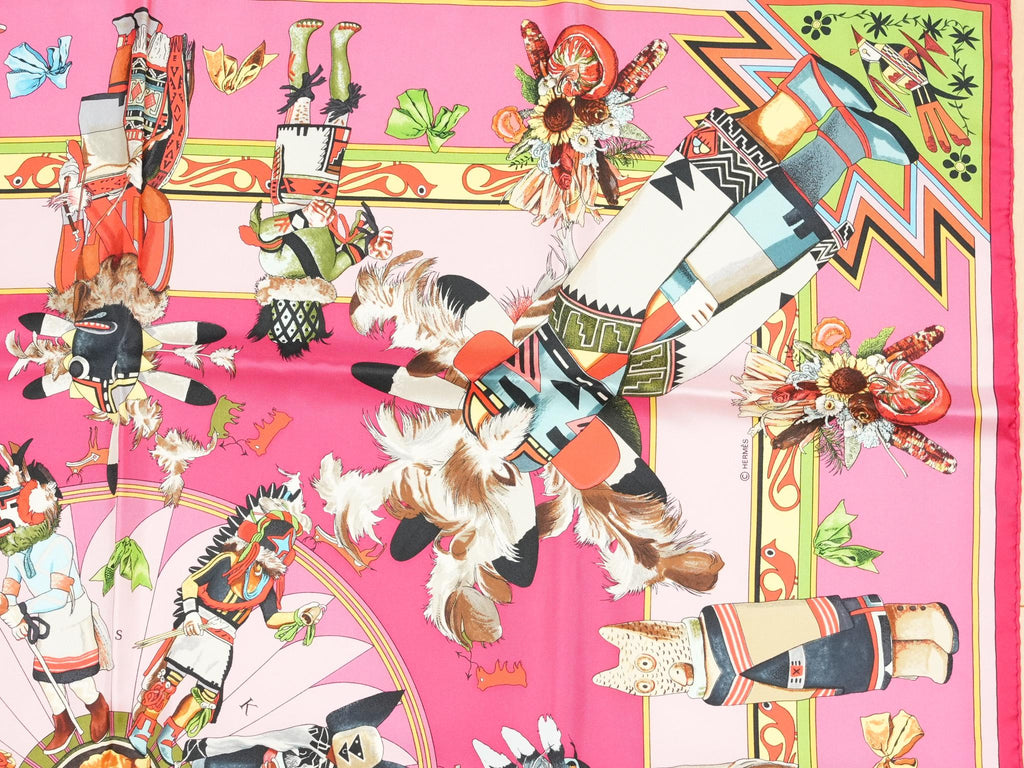 Hermes Scarf Kachina by Kermit Oliver 90 cm silk pink Carre 35" r06