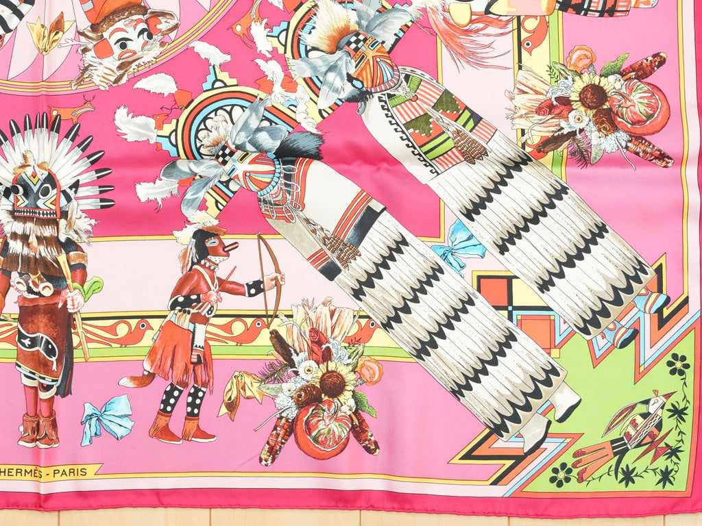 Hermes Scarf Kachina by Kermit Oliver 90 cm silk pink Carre 35" r06
