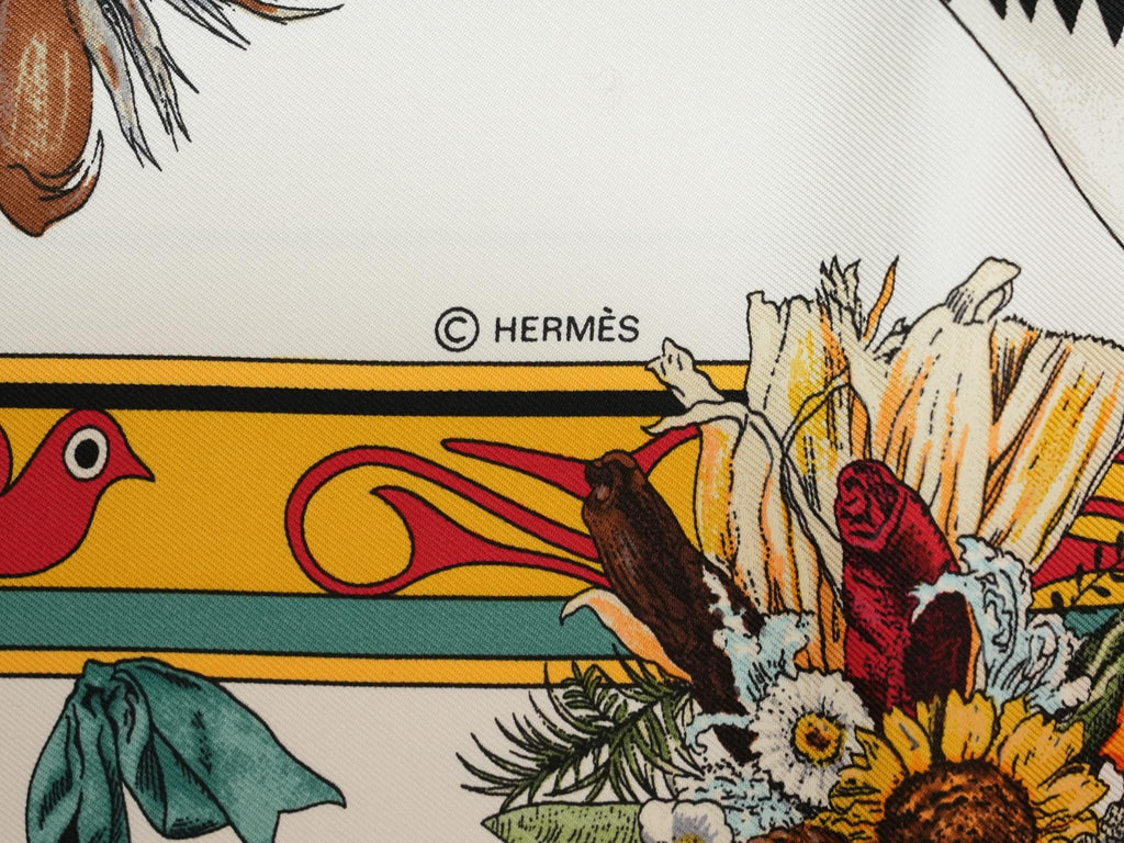 Hermes Scarf Kachina by Kermit Oliver 90 cm silk white Carre 35" 034
