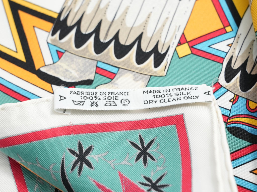 Hermes Scarf Kachina by Kermit Oliver 90 cm silk white Carre 35" 034
