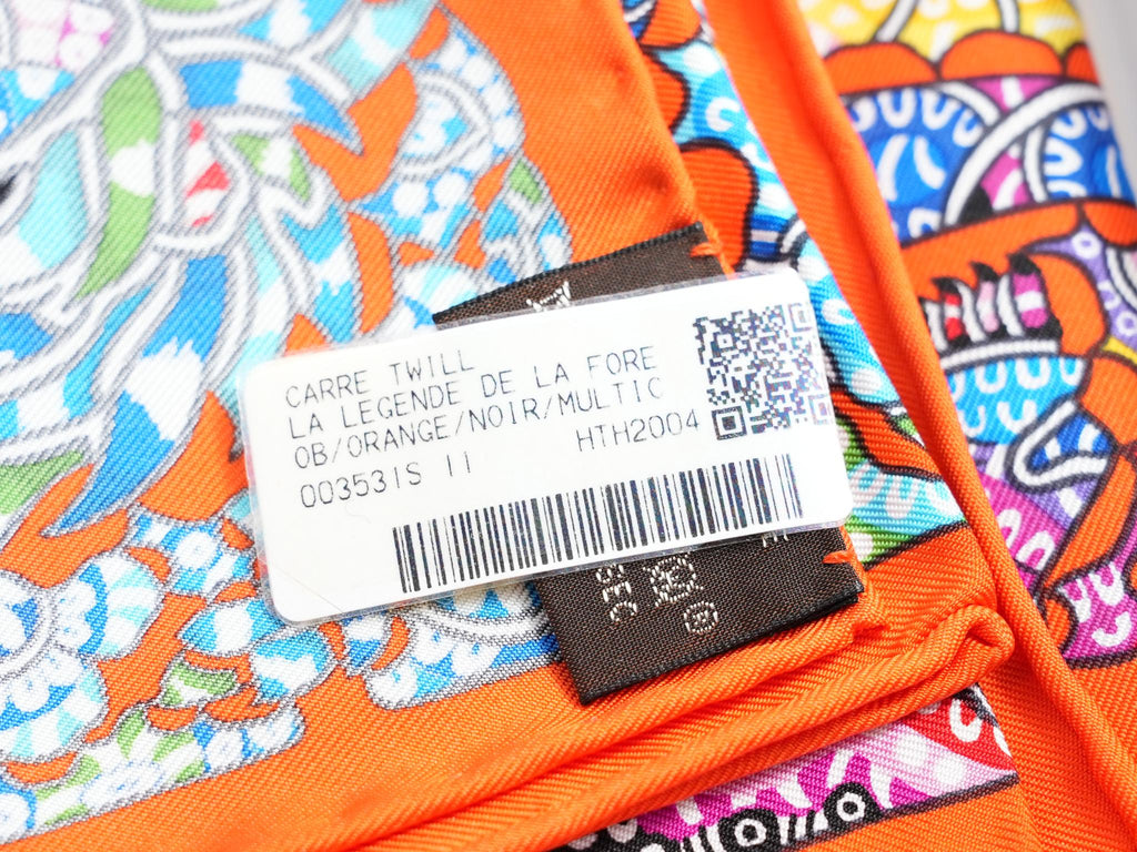 Hermes Scarf La Legende de la Foret 90 cm silk orange red legend forest deer Carre 35"