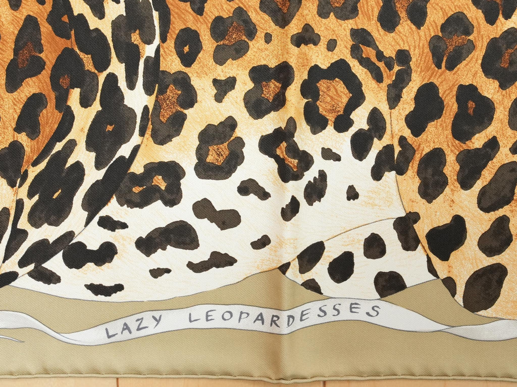 Hermes Scarf Lazy Leopardesses 90 cm silk camel beige Carre leopard animal 35"