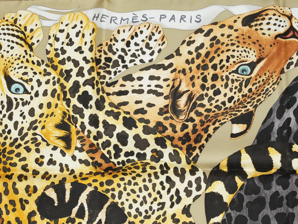 Hermes Scarf Lazy Leopardesses 90 cm silk camel beige Carre leopard animal 35"