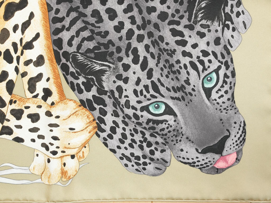 Hermes Scarf Lazy Leopardesses 90 cm silk camel beige Carre leopard animal 35"