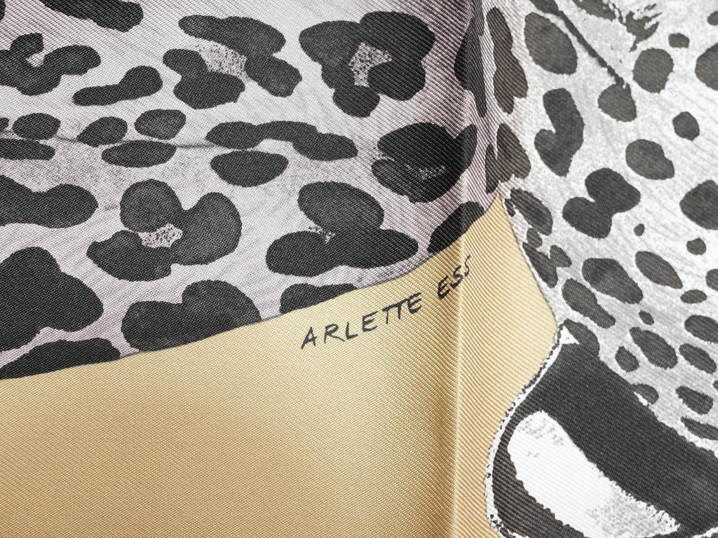 Hermes Scarf Lazy Leopardesses 90 cm silk camel beige Carre leopard animal 35"
