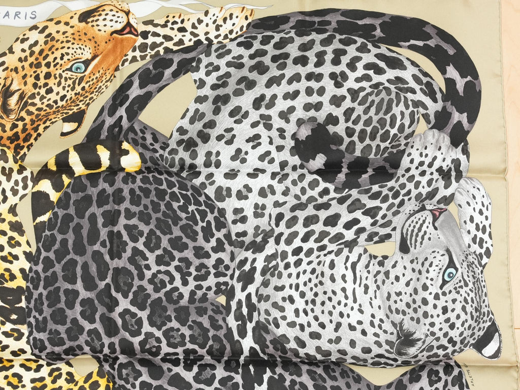 Hermes Scarf Lazy Leopardesses 90 cm silk camel beige Carre leopard animal 35"