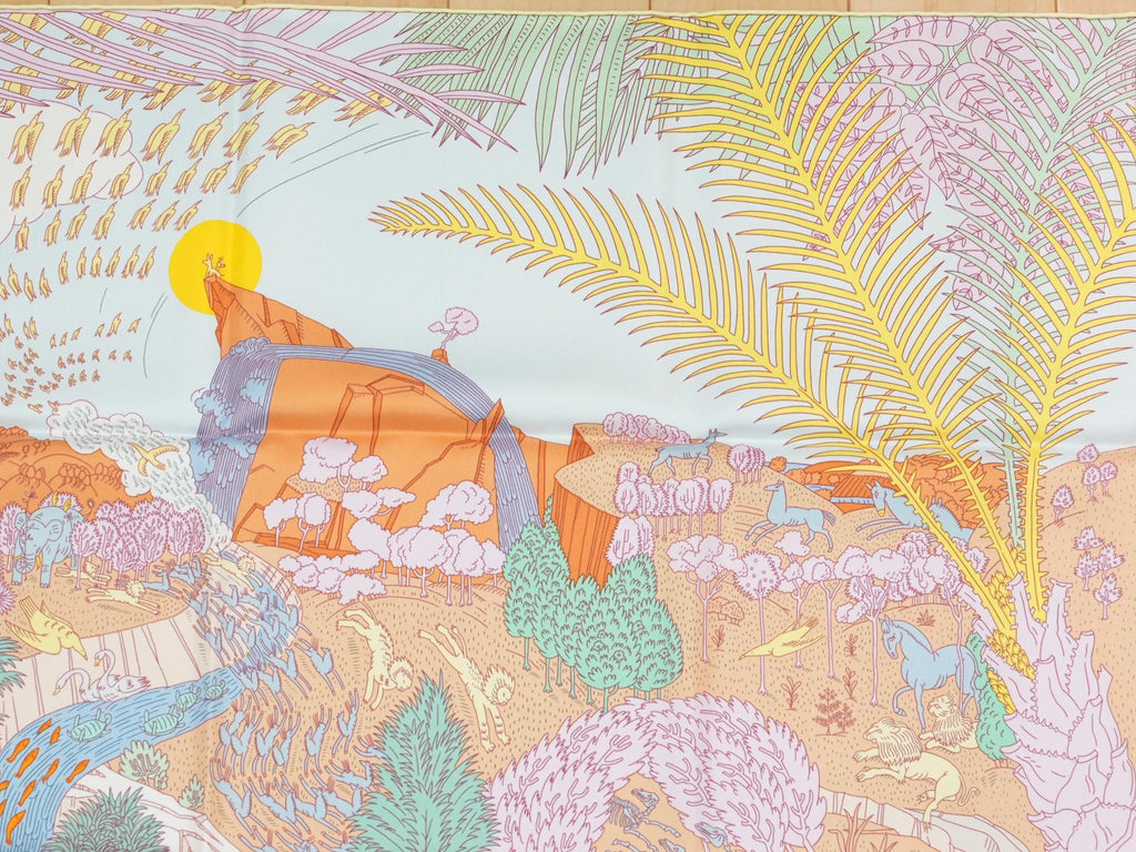 Hermes Scarf Le Carnaval des Animaux 90 cm silk pink blue Carre animal carnival 35"
