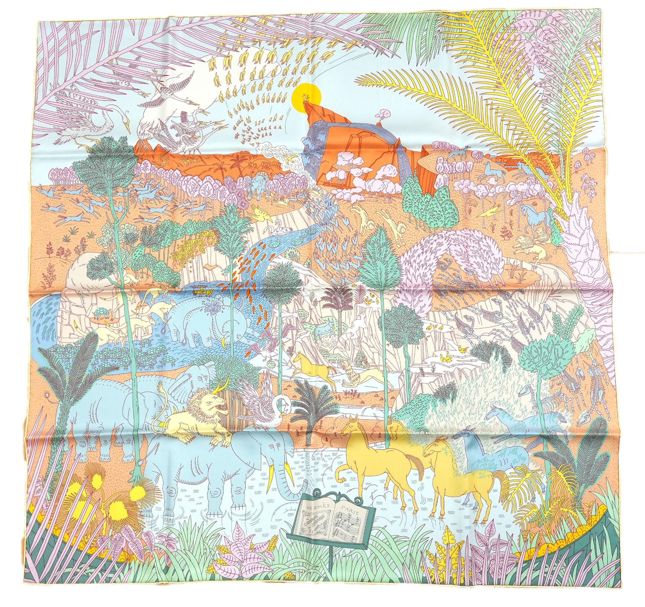 Hermes Scarf Le Carnaval des Animaux 90 cm silk pink blue Carre animal carnival 35"