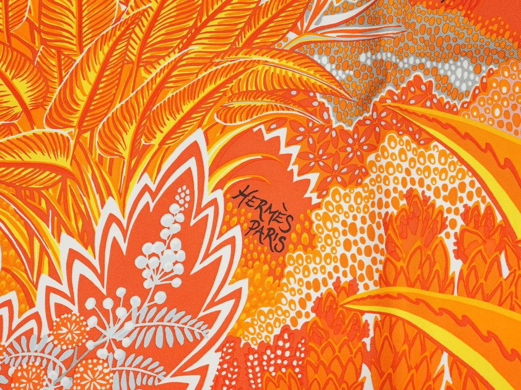 Hermes Scarf Mountain zebra 90 cm silk orange red Carre flower horse 35"