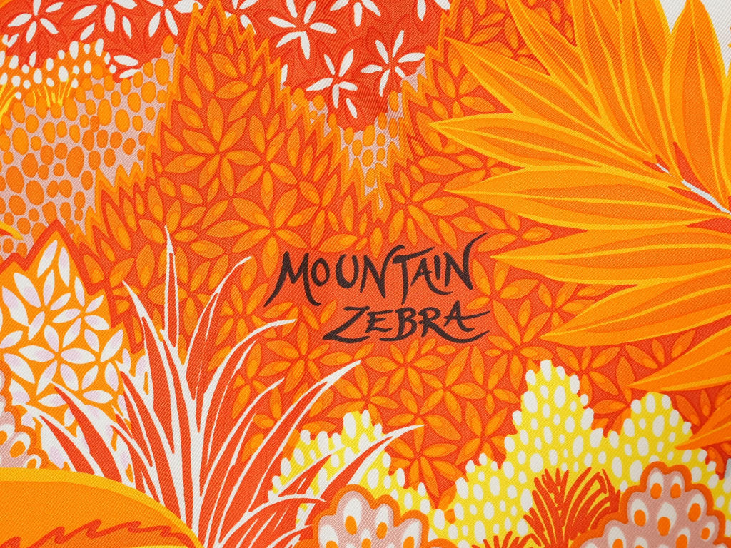 Hermes Scarf Mountain zebra 90 cm silk orange red Carre flower horse 35"