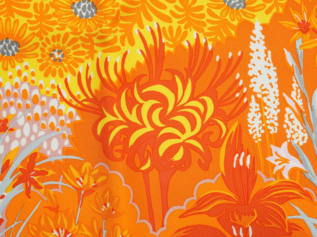 Hermes Scarf Mountain zebra 90 cm silk orange red Carre flower horse 35"