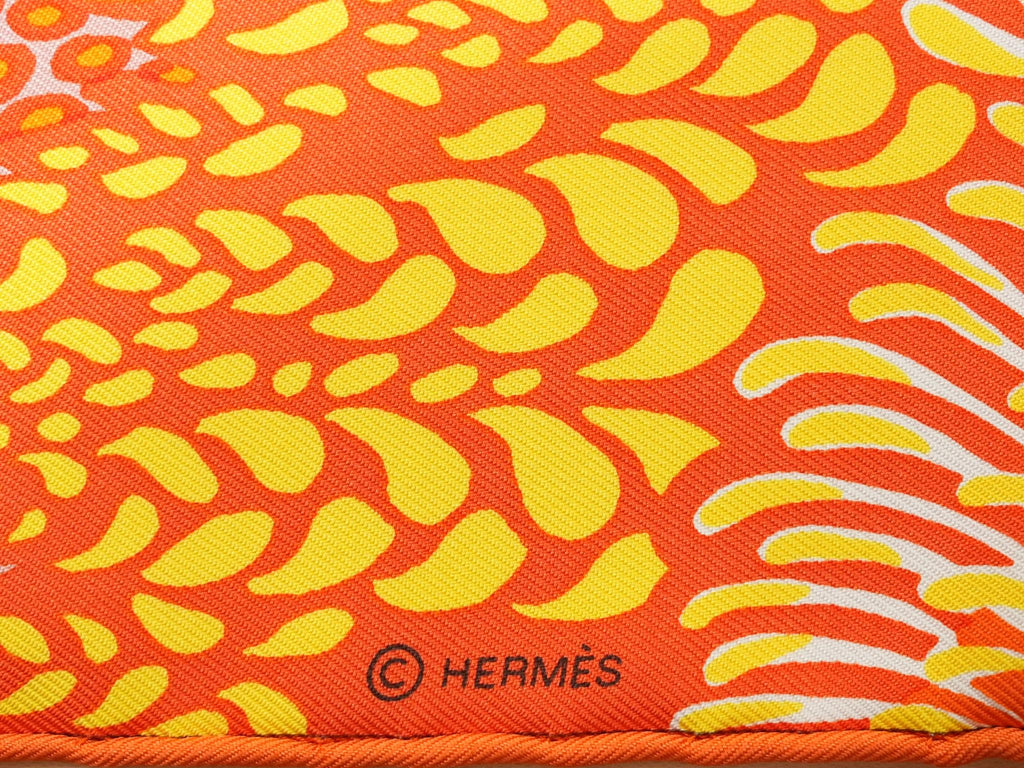 Hermes Scarf Mountain zebra 90 cm silk orange red Carre flower horse 35"