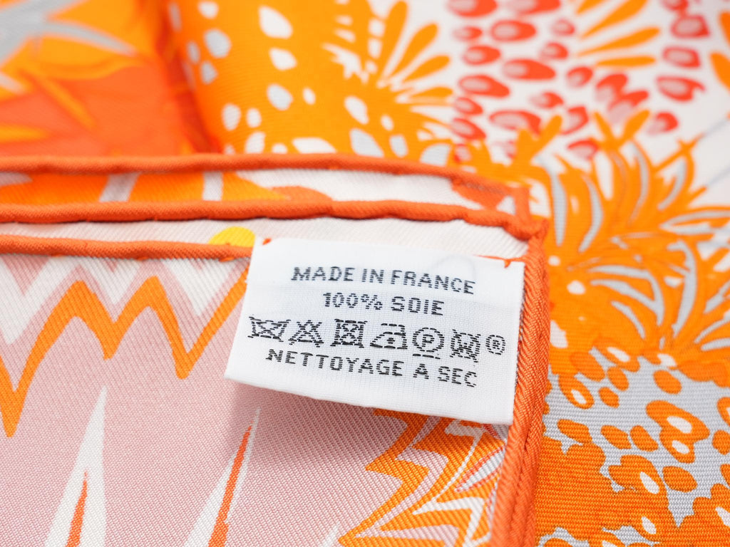 Hermes Scarf Mountain zebra 90 cm silk orange red Carre flower horse 35"