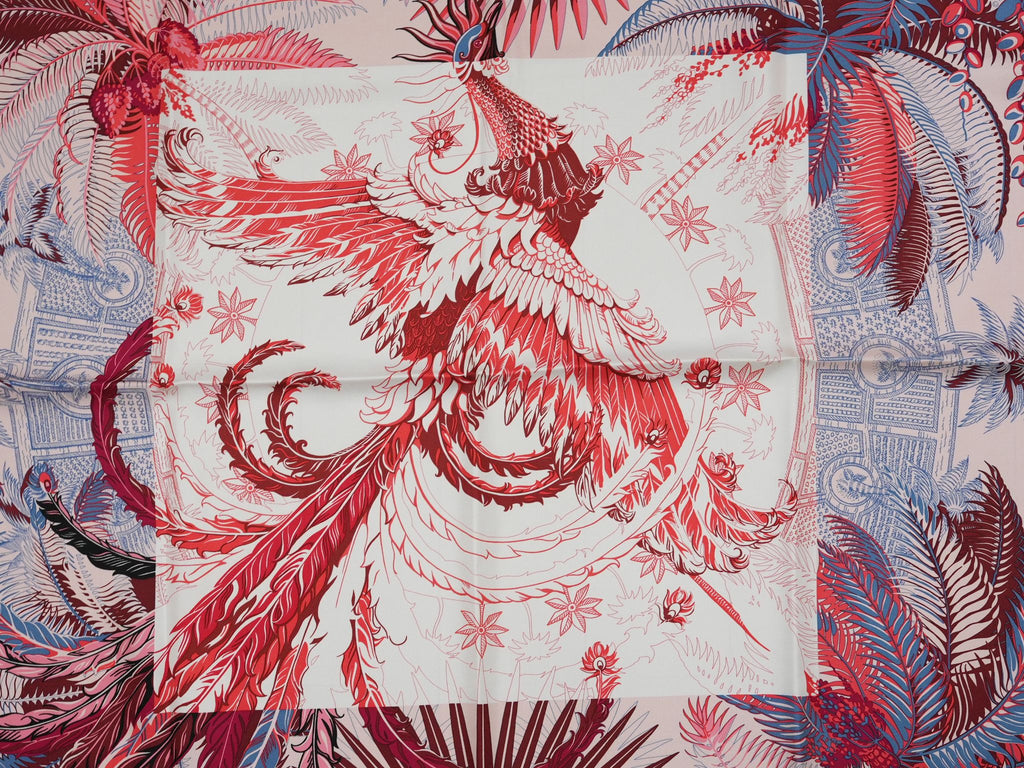 Hermes Scarf Mythiques Phoenix by Laurence Bourthoumieux 90 cm silk pink Carre