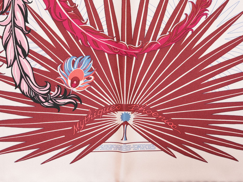 Hermes Scarf Mythiques Phoenix by Laurence Bourthoumieux 90 cm silk pink Carre