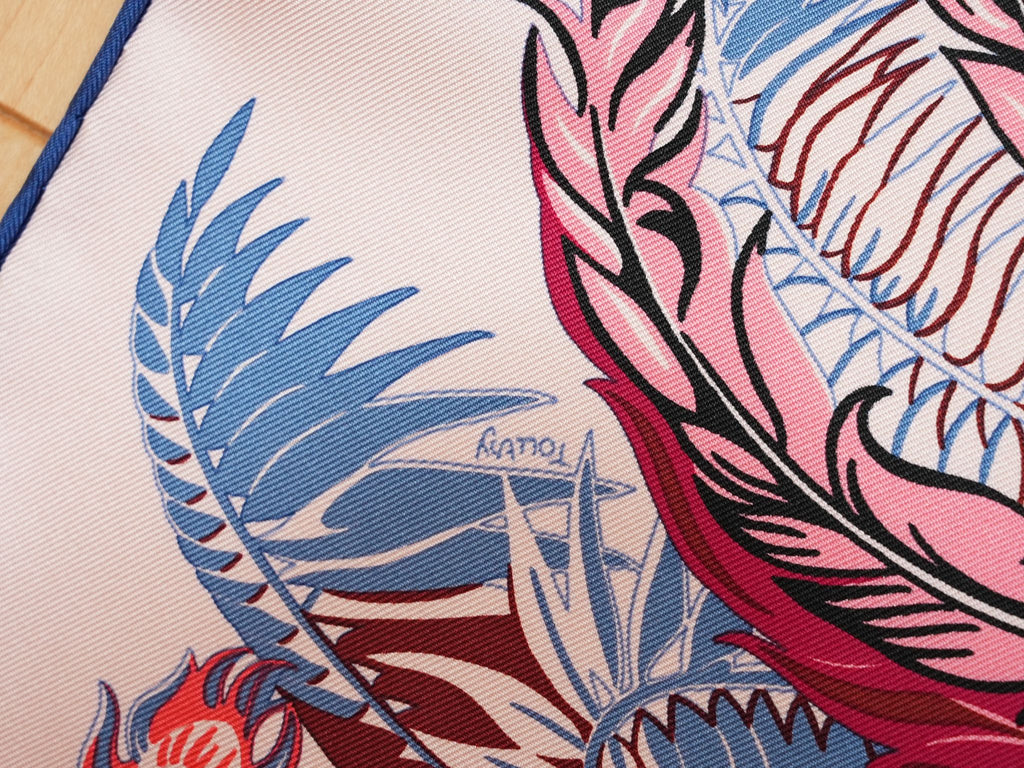 Hermes Scarf Mythiques Phoenix by Laurence Bourthoumieux 90 cm silk pink Carre