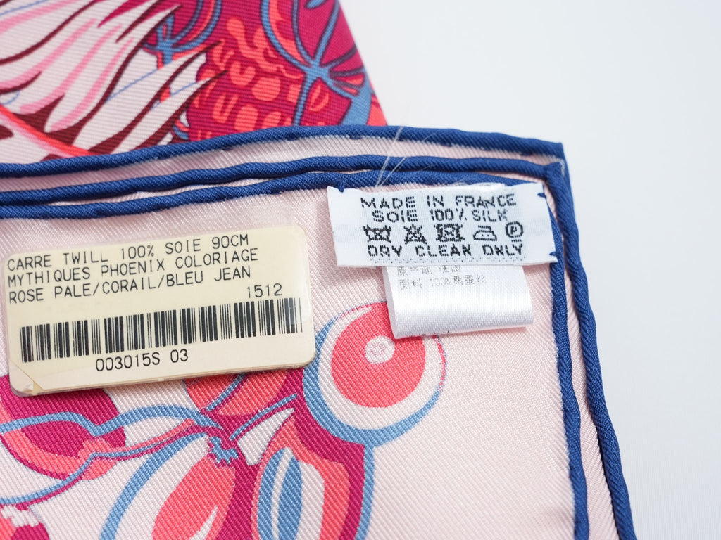 Hermes Scarf Mythiques Phoenix by Laurence Bourthoumieux 90 cm silk pink Carre