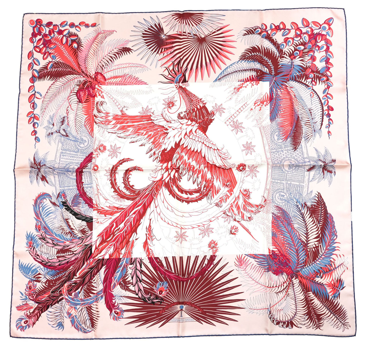 Hermes Scarf Mythiques Phoenix by Laurence Bourthoumieux 90 cm silk pink Carre