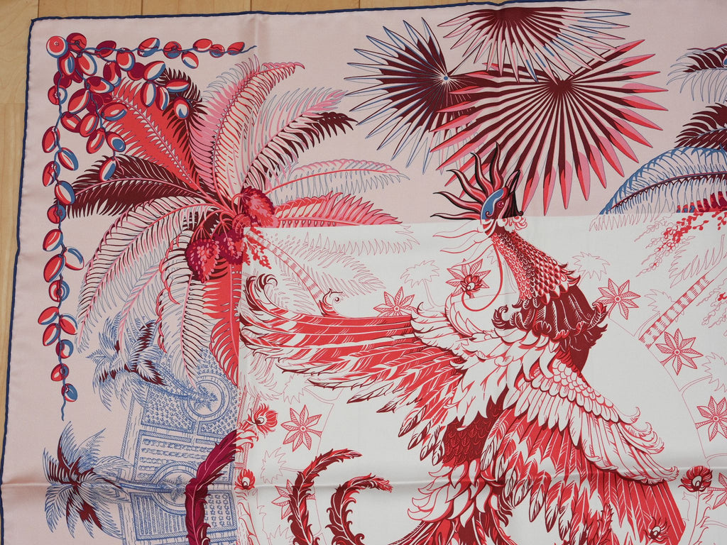 Hermes Scarf Mythiques Phoenix by Laurence Bourthoumieux 90 cm silk pink Carre