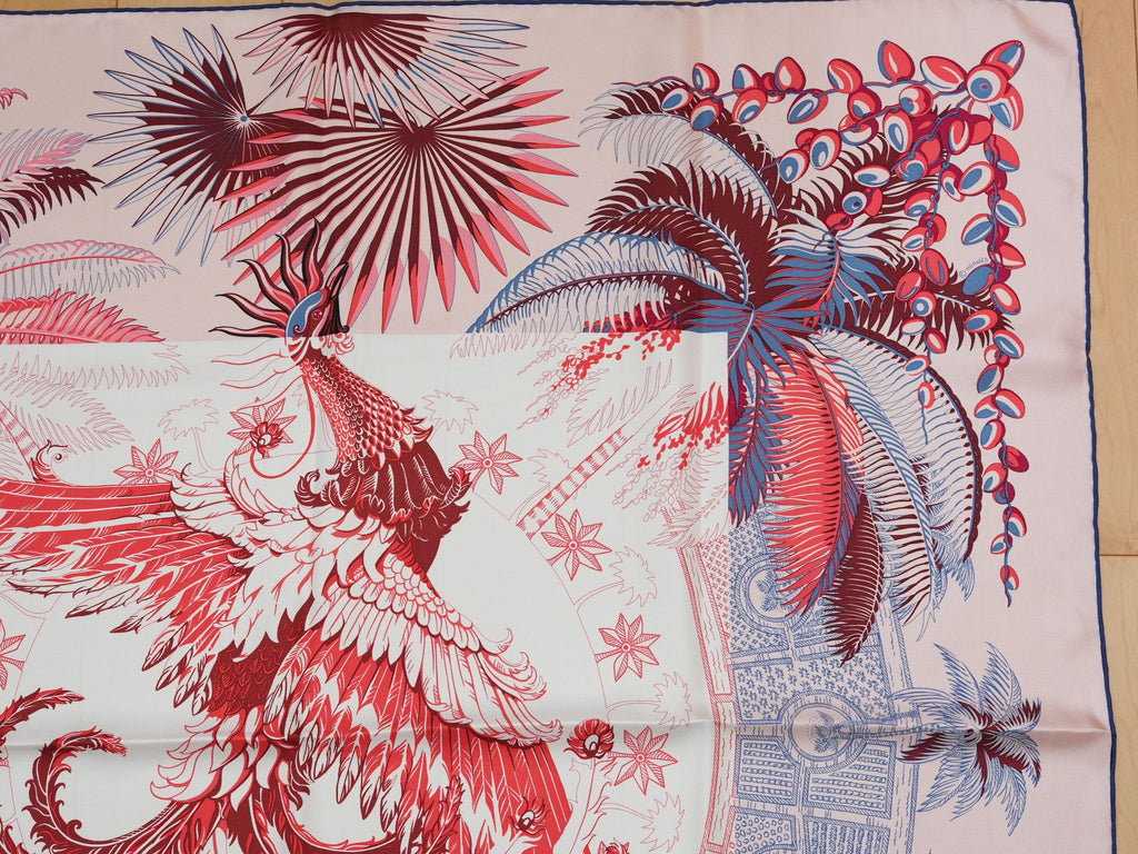 Hermes Scarf Mythiques Phoenix by Laurence Bourthoumieux 90 cm silk pink Carre