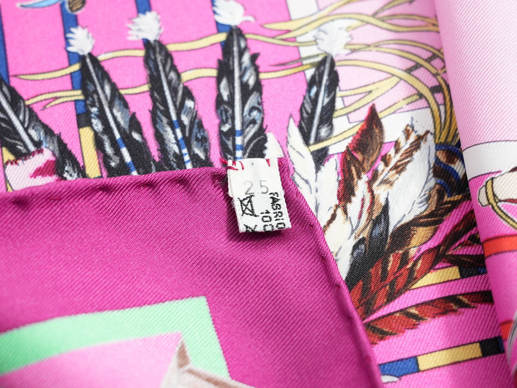 Hermes Scarf Pani La Shar Pawnee 90 cm silk pink native american Carre 053