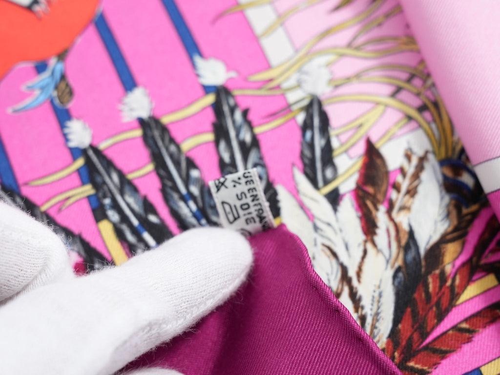 Hermes Scarf Pani La Shar Pawnee 90 cm silk pink native american Carre 053