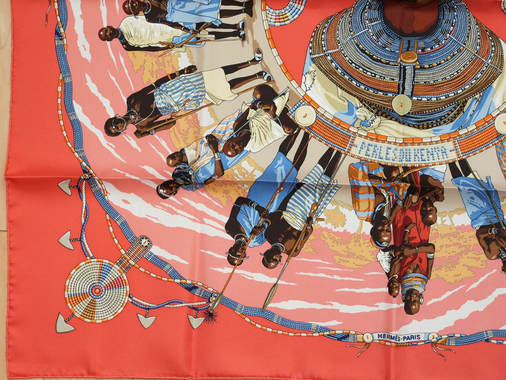 Hermes Scarf Perles Du Kenya 90 cm silk orange pink 1997 Carre pearl 35"
