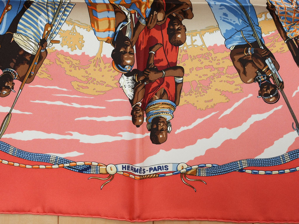 Hermes Scarf Perles Du Kenya 90 cm silk orange pink 1997 Carre pearl 35"