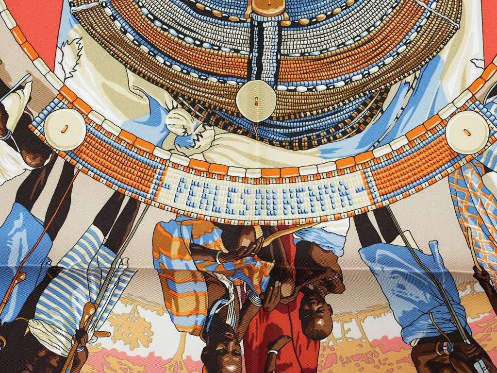 Hermes Scarf Perles Du Kenya 90 cm silk orange pink 1997 Carre pearl 35"