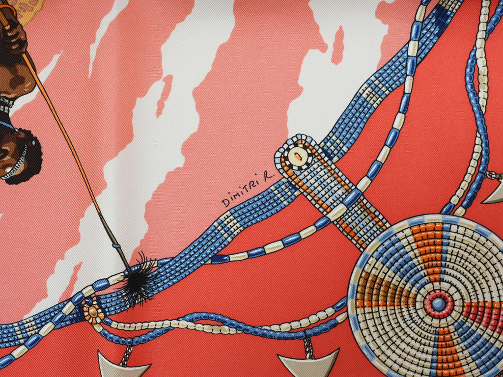 Hermes Scarf Perles Du Kenya 90 cm silk orange pink 1997 Carre pearl 35"