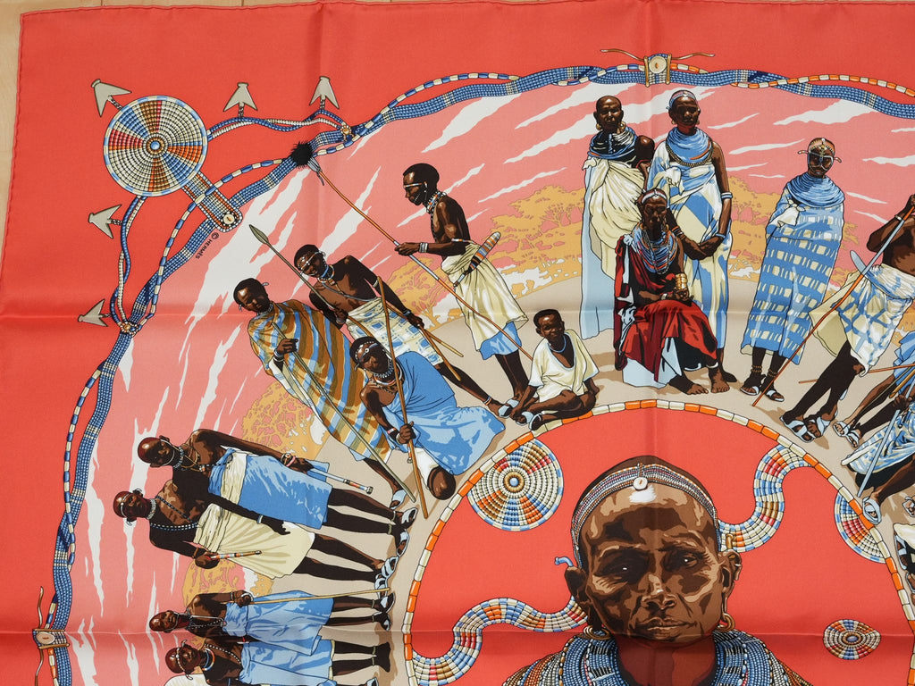 Hermes Scarf Perles Du Kenya 90 cm silk orange pink 1997 Carre pearl 35"