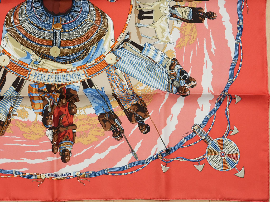 Hermes Scarf Perles Du Kenya 90 cm silk orange pink 1997 Carre pearl 35"