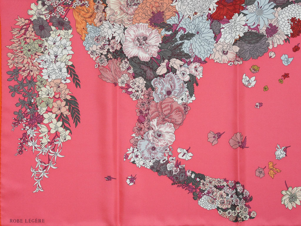 Hermes Scarf Robe Legere 90 cm silk pink Carre flower horse 35"