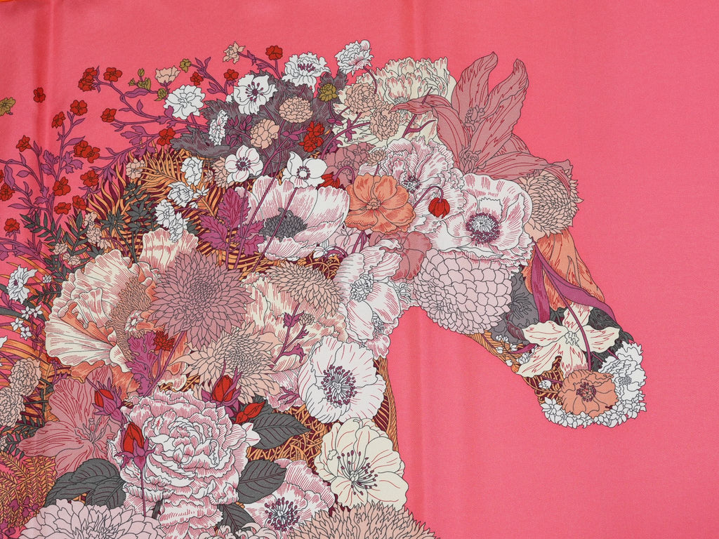 Hermes Scarf Robe Legere 90 cm silk pink Carre flower horse 35"