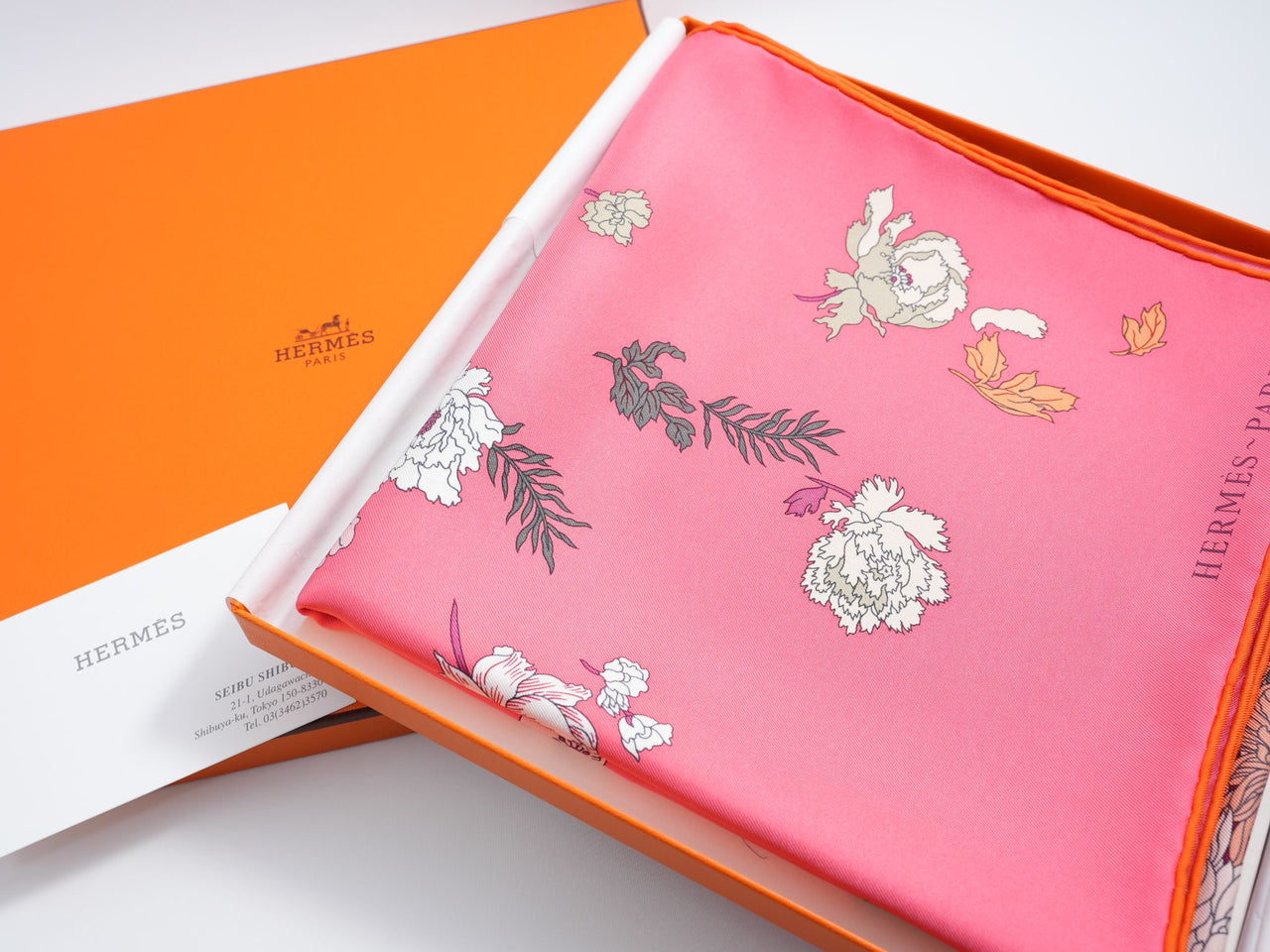Hermes Scarf Robe Legere 90 cm silk pink Carre flower horse 35"
