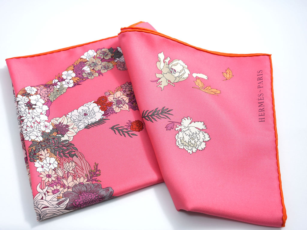 Hermes Scarf Robe Legere 90 cm silk pink Carre flower horse 35"