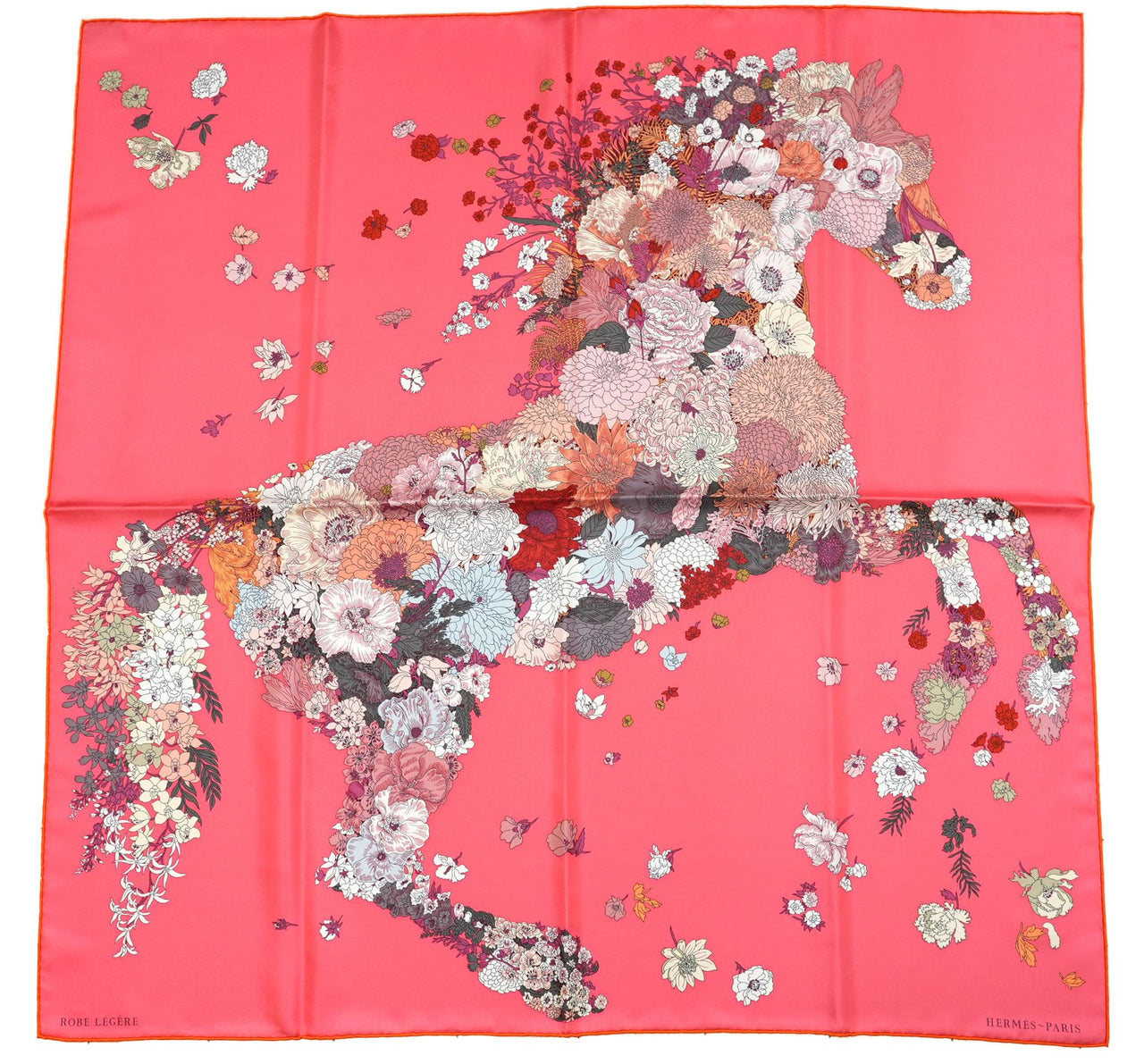 Hermes Scarf Robe Legere 90 cm silk pink Carre flower horse 35"