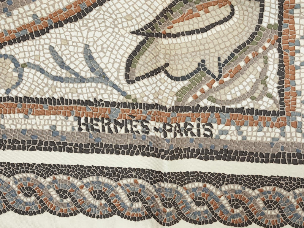 Hermes Scarf Sous Le Cedre 90 cm silk beige white Carre cedar tree 35"