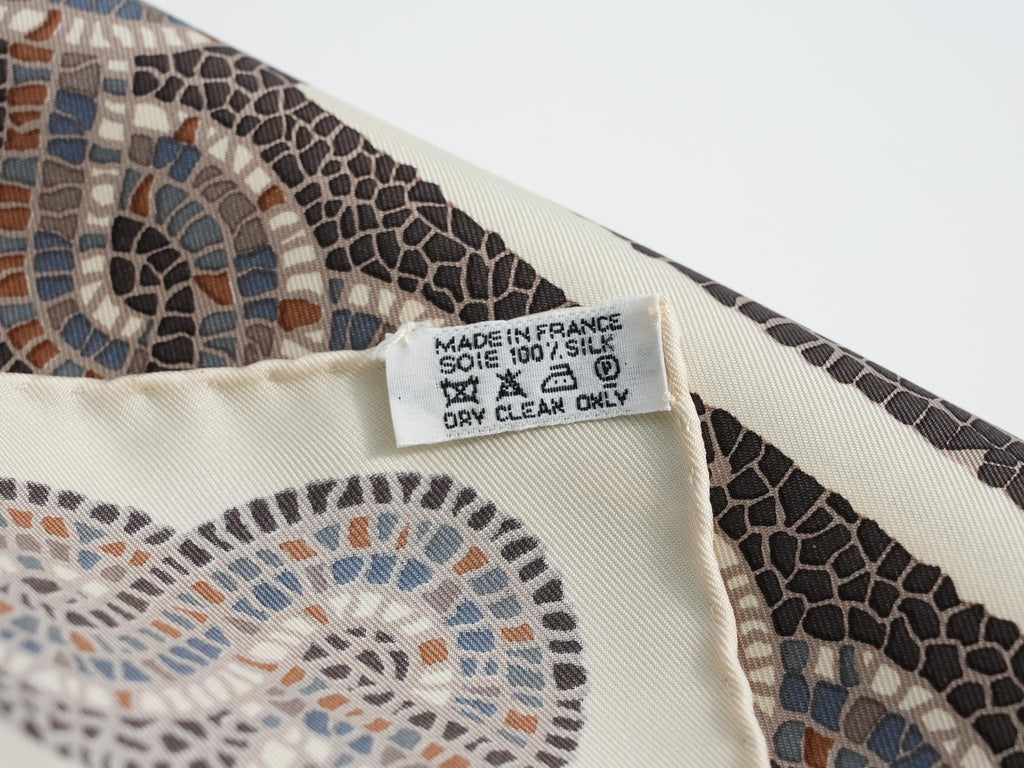 Hermes Scarf Sous Le Cedre 90 cm silk beige white Carre cedar tree 35"