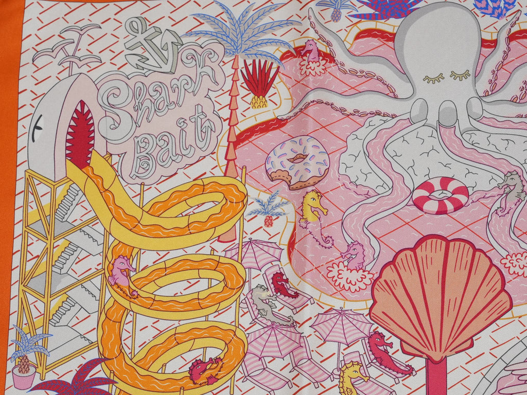 Hermes Scarf Splash Park 90 cm silk orange Carre beach pool wave 35"