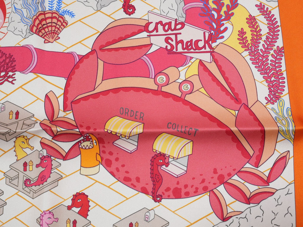 Hermes Scarf Splash Park 90 cm silk orange Carre beach pool wave 35"