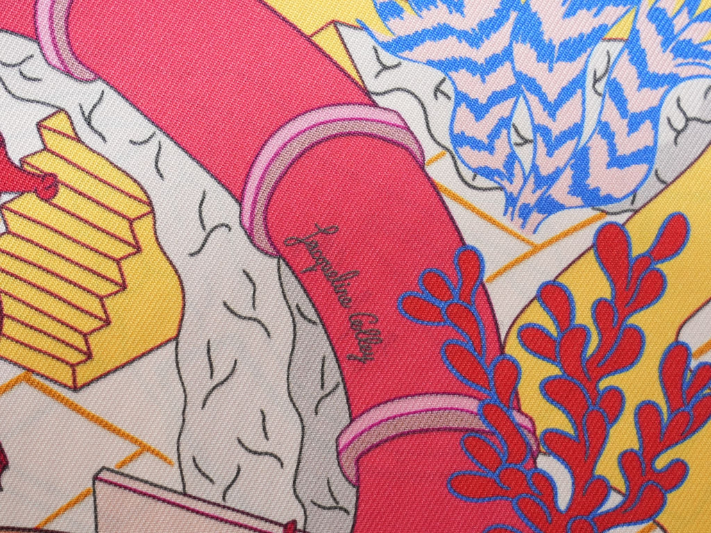 Hermes Scarf Splash Park 90 cm silk orange Carre beach pool wave 35"