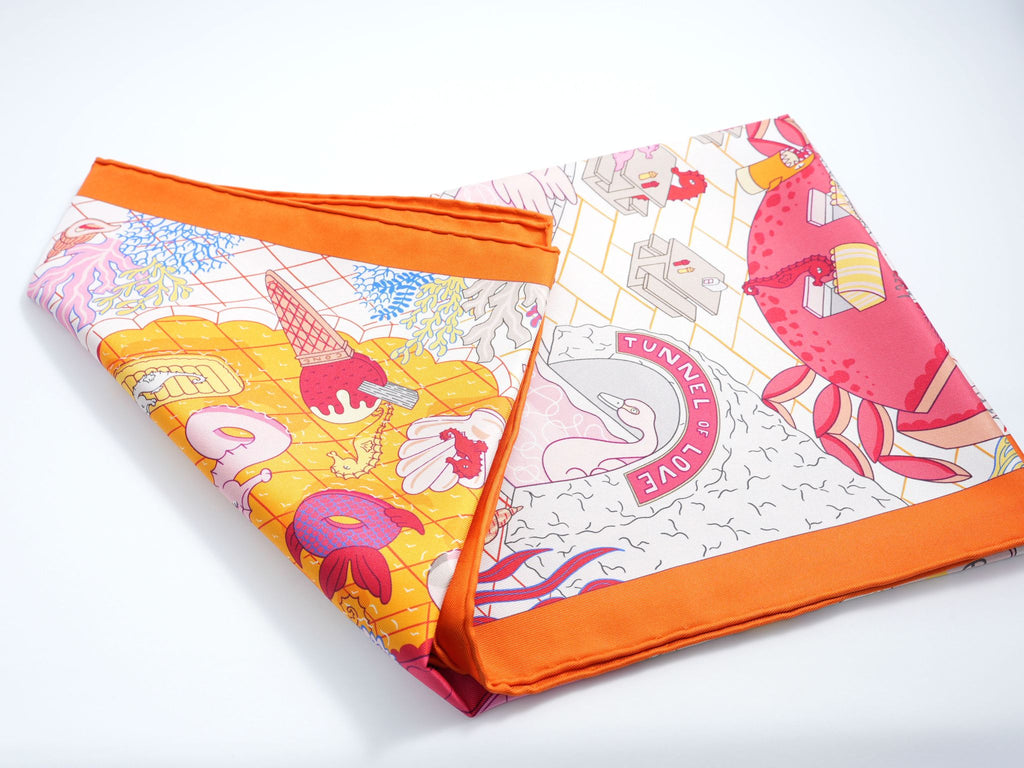 Hermes Scarf Splash Park 90 cm silk orange Carre beach pool wave 35"