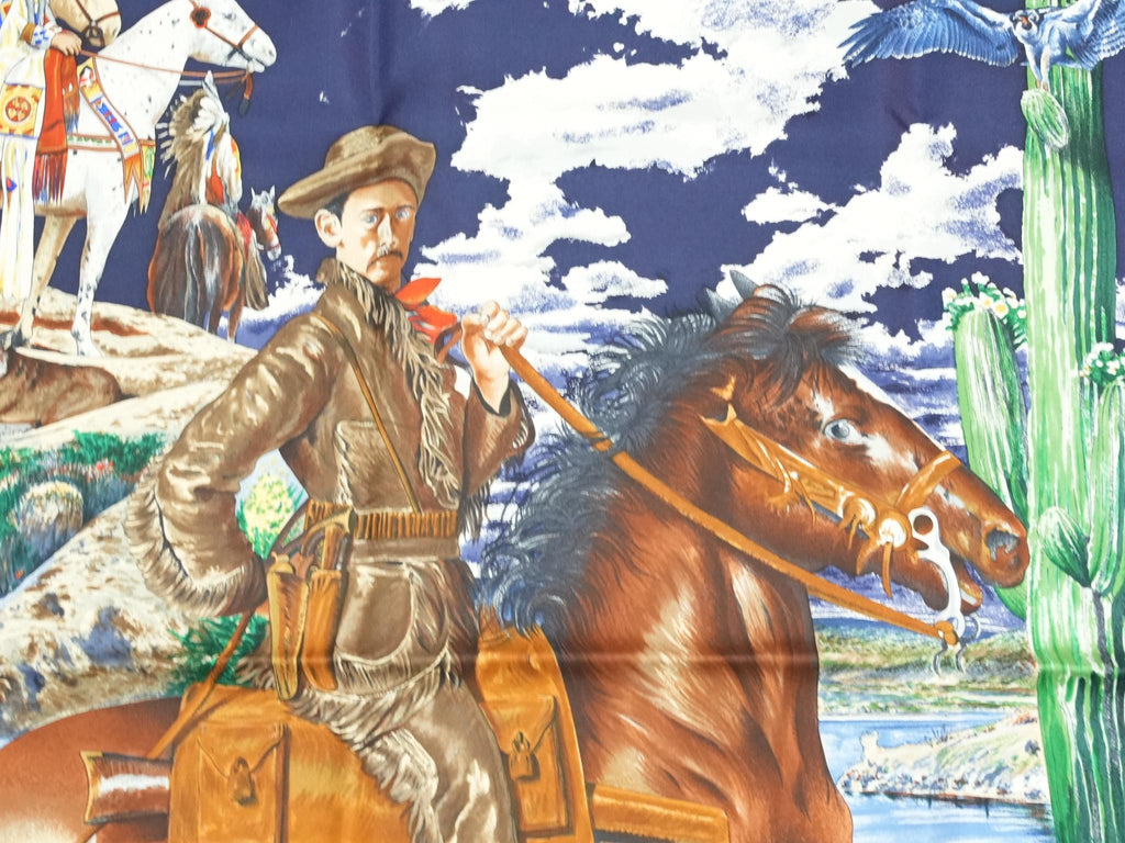 Hermes Scarf The Pony Express by Kermit Oliver 90 cm silk black Carre post 35"