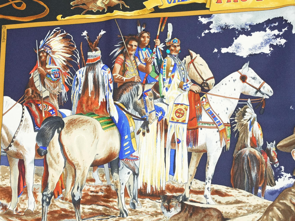 Hermes Scarf The Pony Express by Kermit Oliver 90 cm silk black Carre post 35"