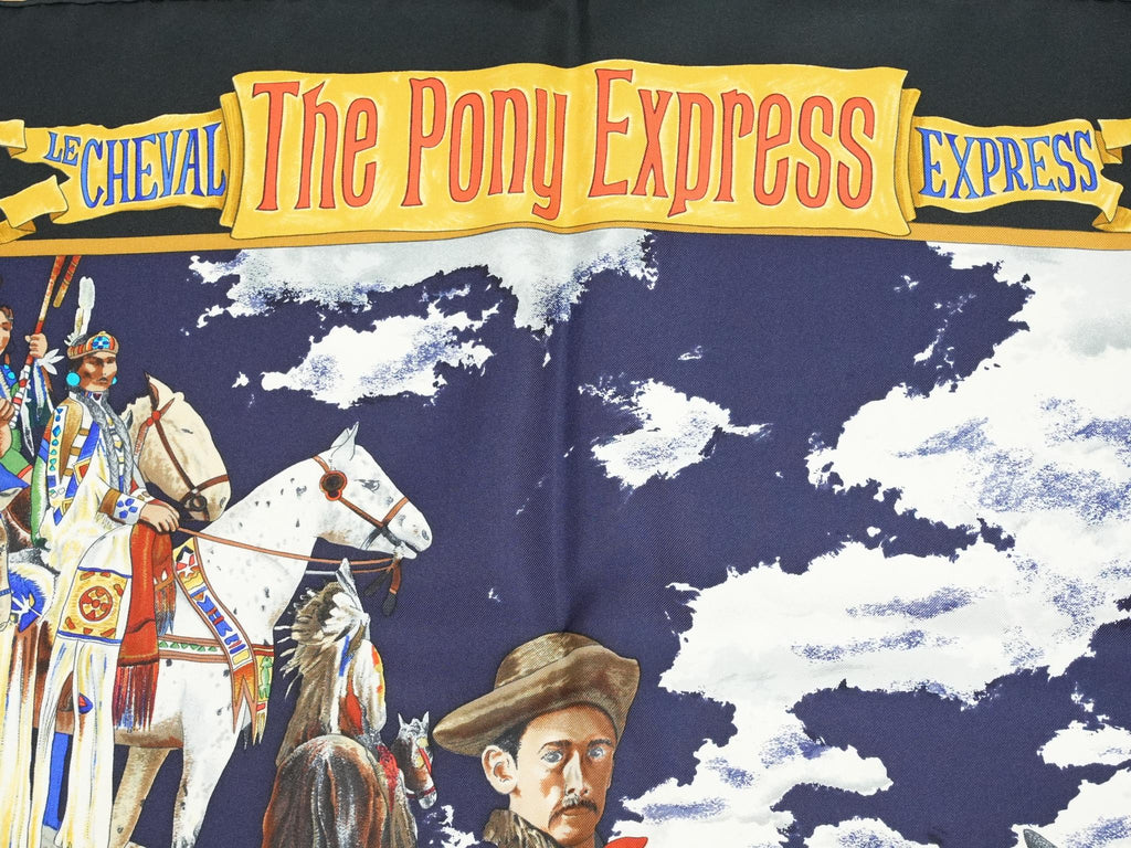 Hermes Scarf The Pony Express by Kermit Oliver 90 cm silk black Carre post 35"